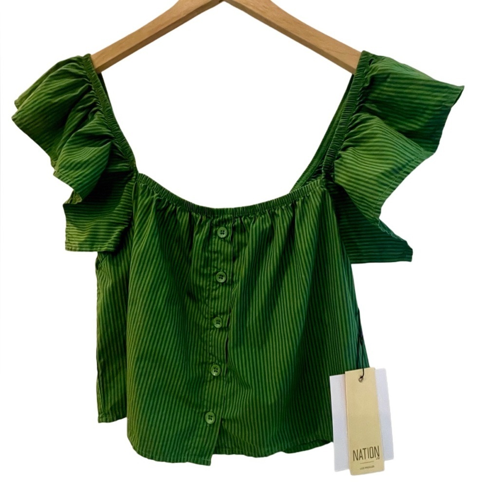 Nation LTD Green Ruffle Sleeve Top